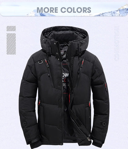 Men's White Duck Down Winter Jacket Hooded Parka