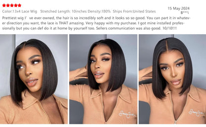 Bob Straight Lace Front Wig 16 Inch Human Hair