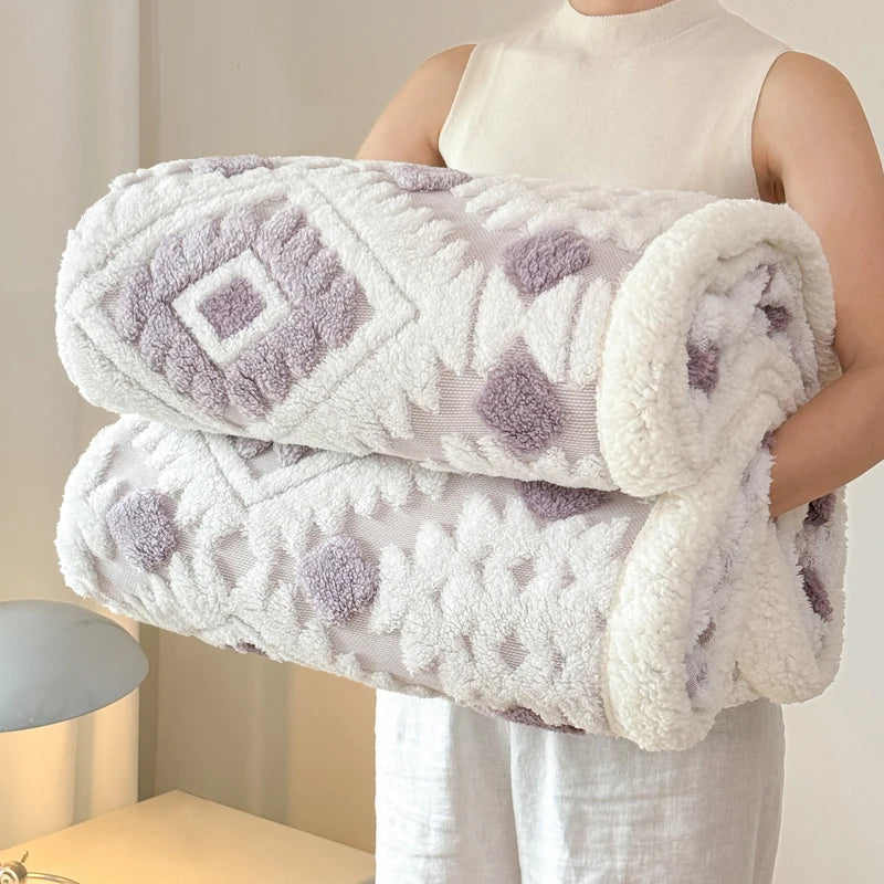 Geometric Jacquard Fleece Blanket Double Layer Taffeta