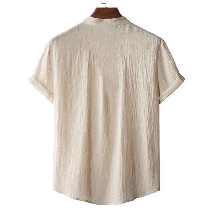 Men's Cotton Linen Short Sleeve T-Shirt Casual Beach Top