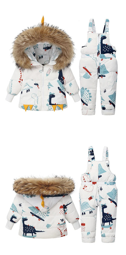 Children's Hooded Parka Down Jacket with Dinosaur Design