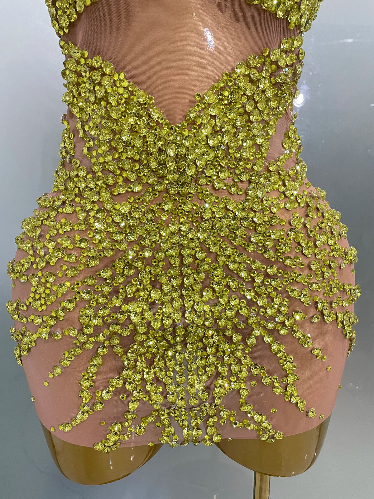 Sparkly Rhinestones Mesh See Through Dress for Women