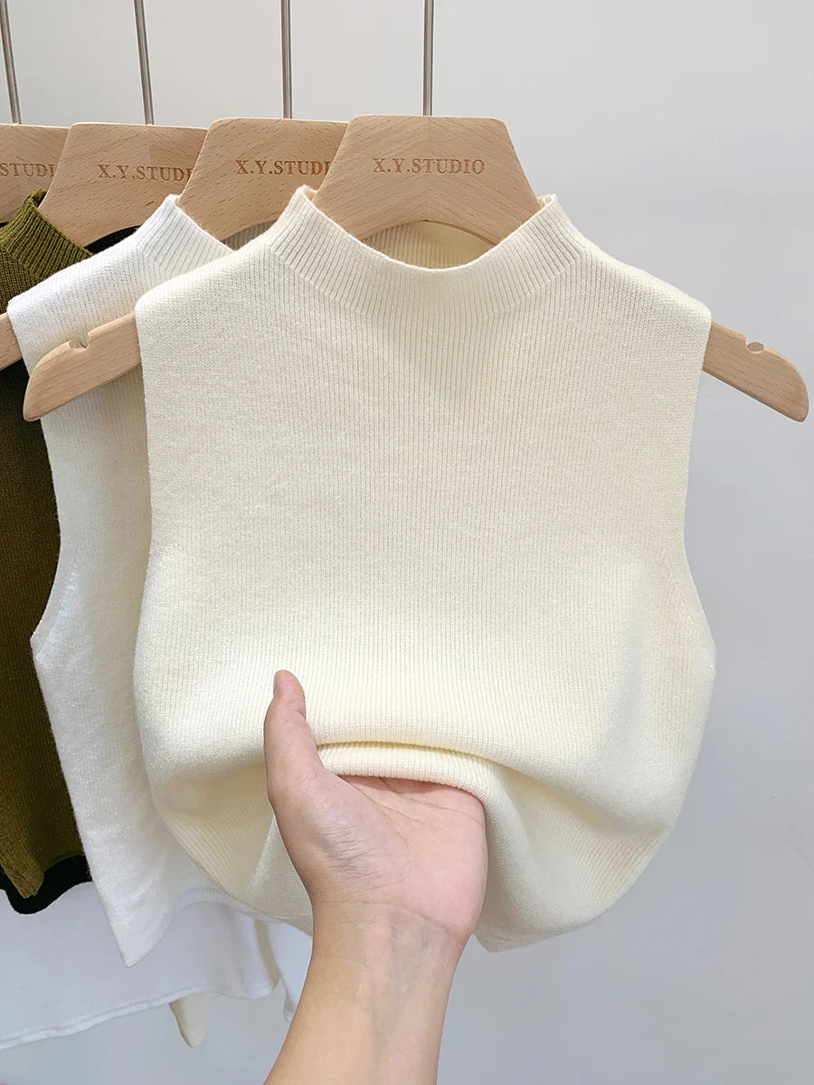 Women Slim Knitted Tank Top Sleeveless Solid Sweater