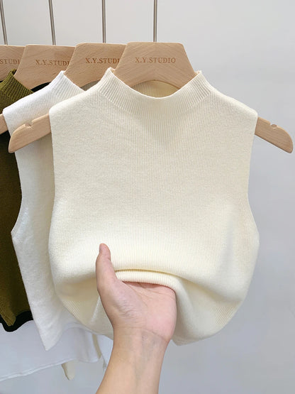 Women Slim Knitted Tank Top Sleeveless Solid Sweater