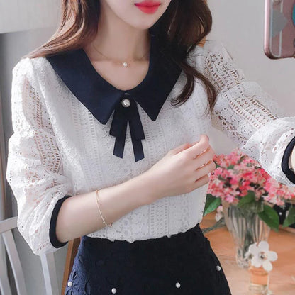 Lace Blouse with Peter Pan Collar for Women