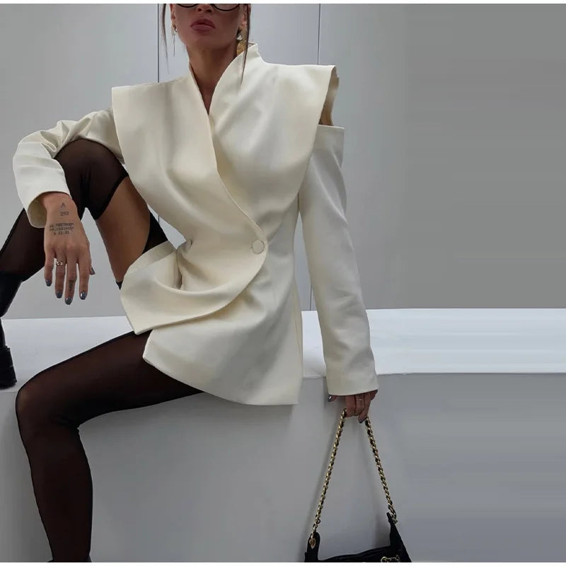 Cold Shoulder Blazer Double Breasted Women Jacket
