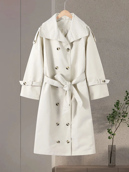 Women's Double Breasted Long Trench Coat Windbreaker
