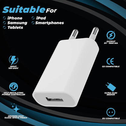3pcs EU Plug USB Wall Charger 5V 1A Travel Adapter