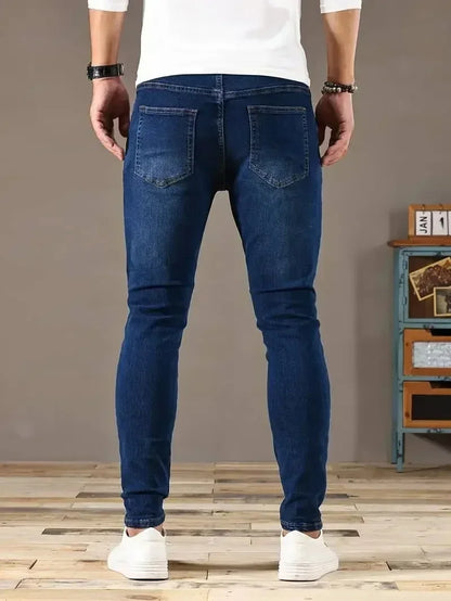 Mens Slim Fit Skinny Jeans Denim Blue Casual