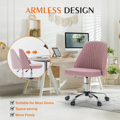 JHK Armless Swivel Office Chair with Fabric and Wheels