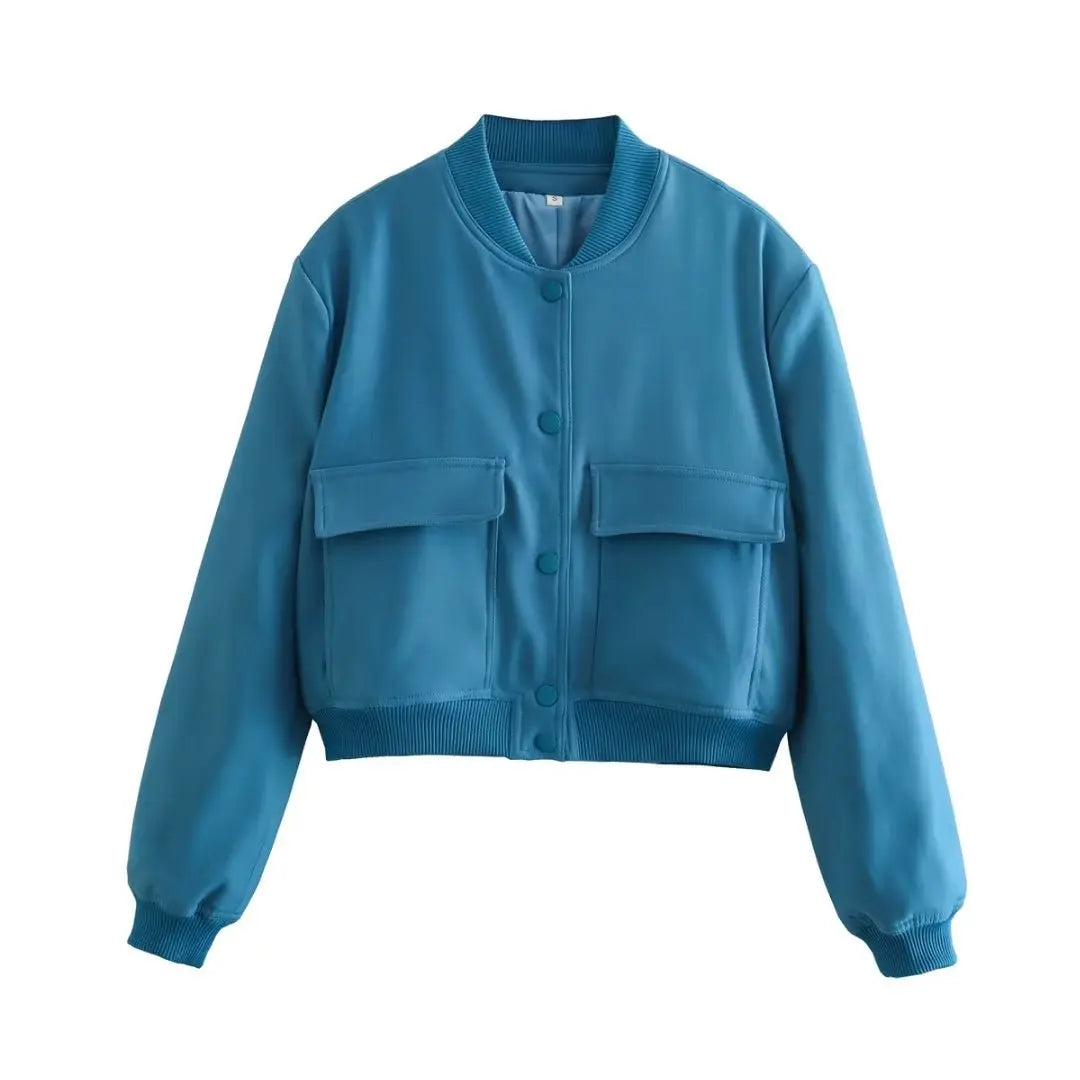Willshela Women Solid V-Neck Bomber Jacket