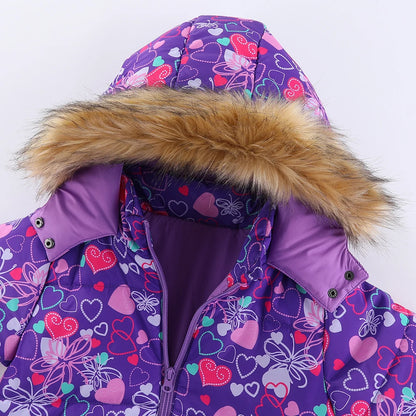 Kids Hooded Ski Suit Cotton Winter Outerwear