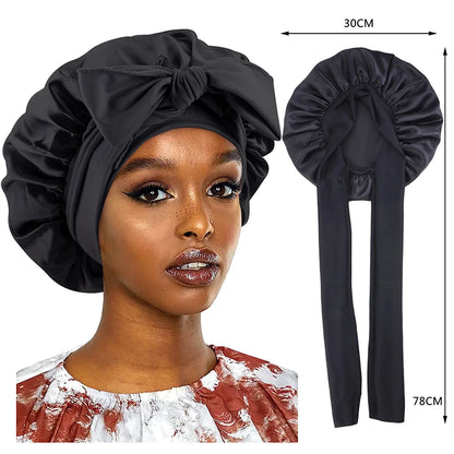 Satin Sleeping Cap for Women Solid Wide Band Nightcap