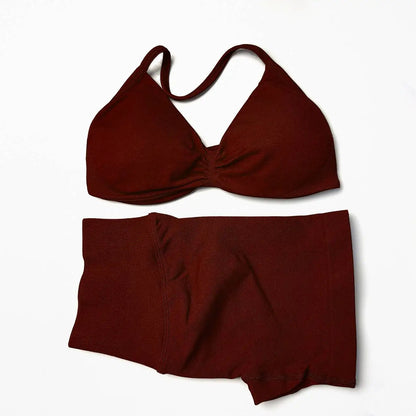 Seamless Strappy Yoga Bra and Scrunch Butt Shorts Set