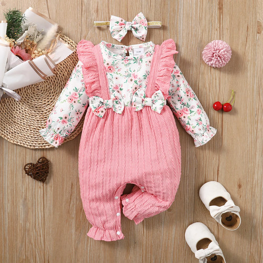 Floral Long Sleeve Baby Girl Romper with Headband