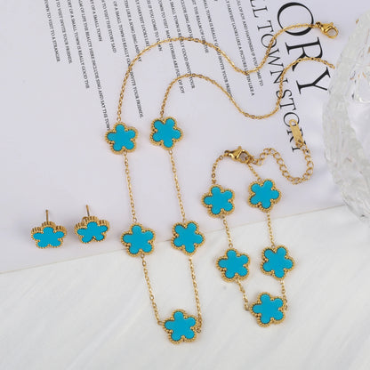 18k Gold-Plated Five-Leaf Flower Jewelry Set