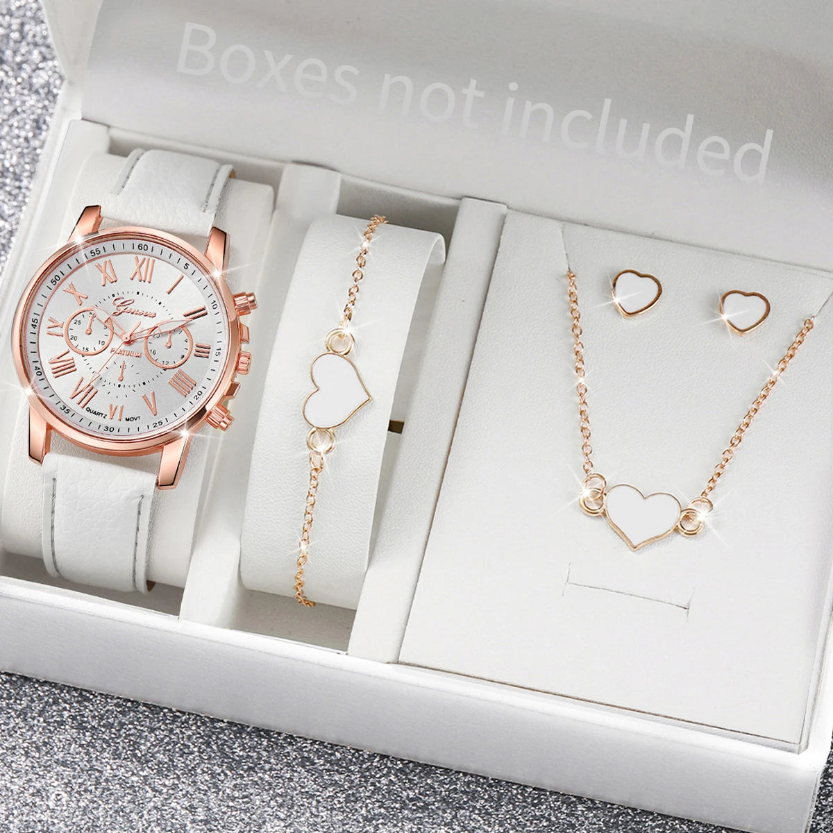 Fashion Women's Quartz Watch Leather Band Jewelry Set