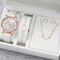 Fashion Women's Quartz Watch Leather Band Jewelry Set