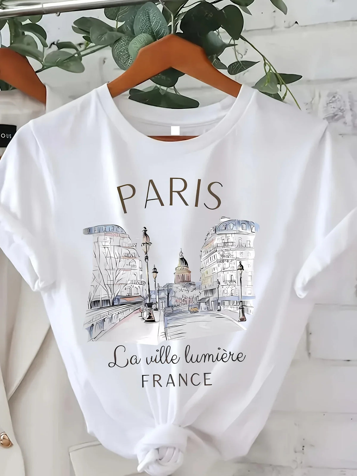 90s Paris Women Print Casual T-Shirt for Summer