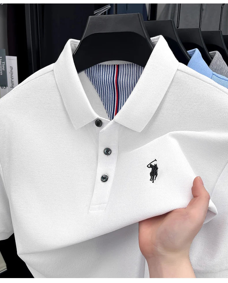 Men's Short Sleeve Cotton Polo Shirt with Embroidery