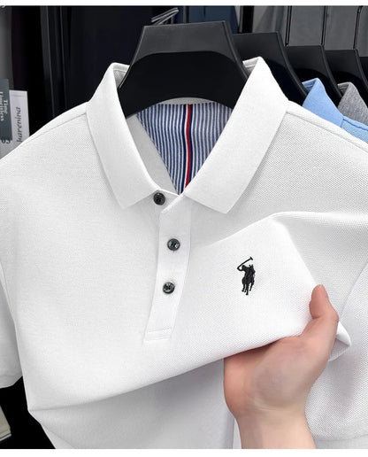 Men's Short Sleeve Cotton Polo Shirt with Embroidery