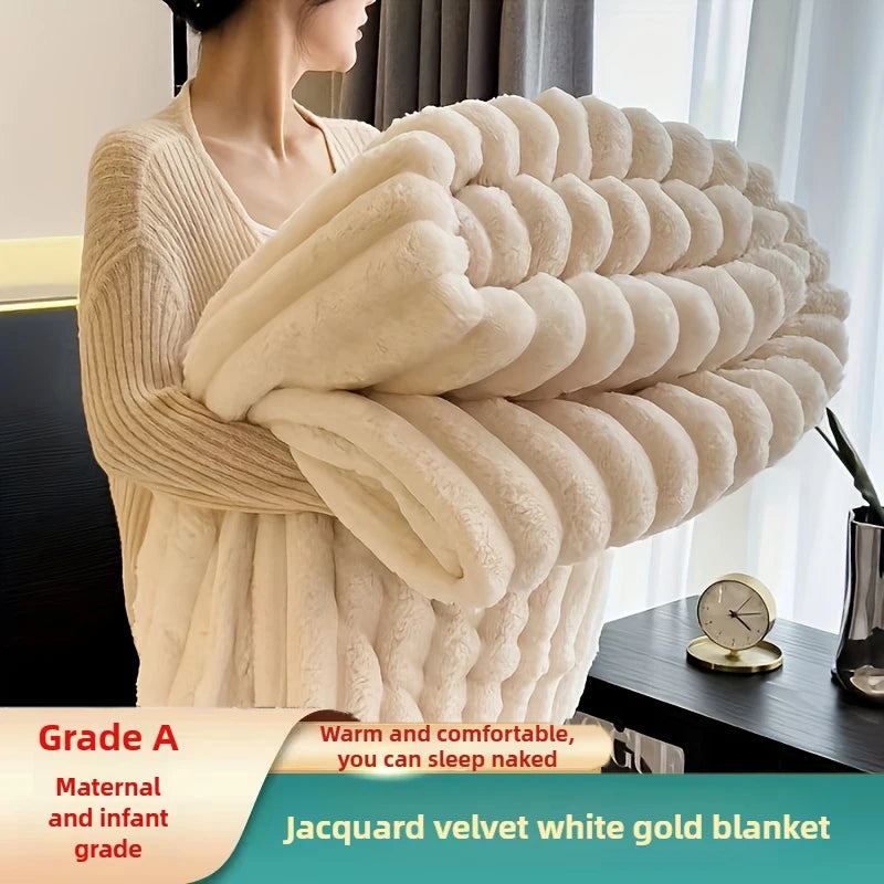 Luxury Faux Rabbit Fur Throw Blanket Solid Color Plush