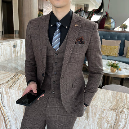Modified Plaid Three-Piece Suit for Men