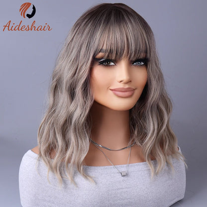 Light Gray Synthetic Wig with Fringe for Daily Use