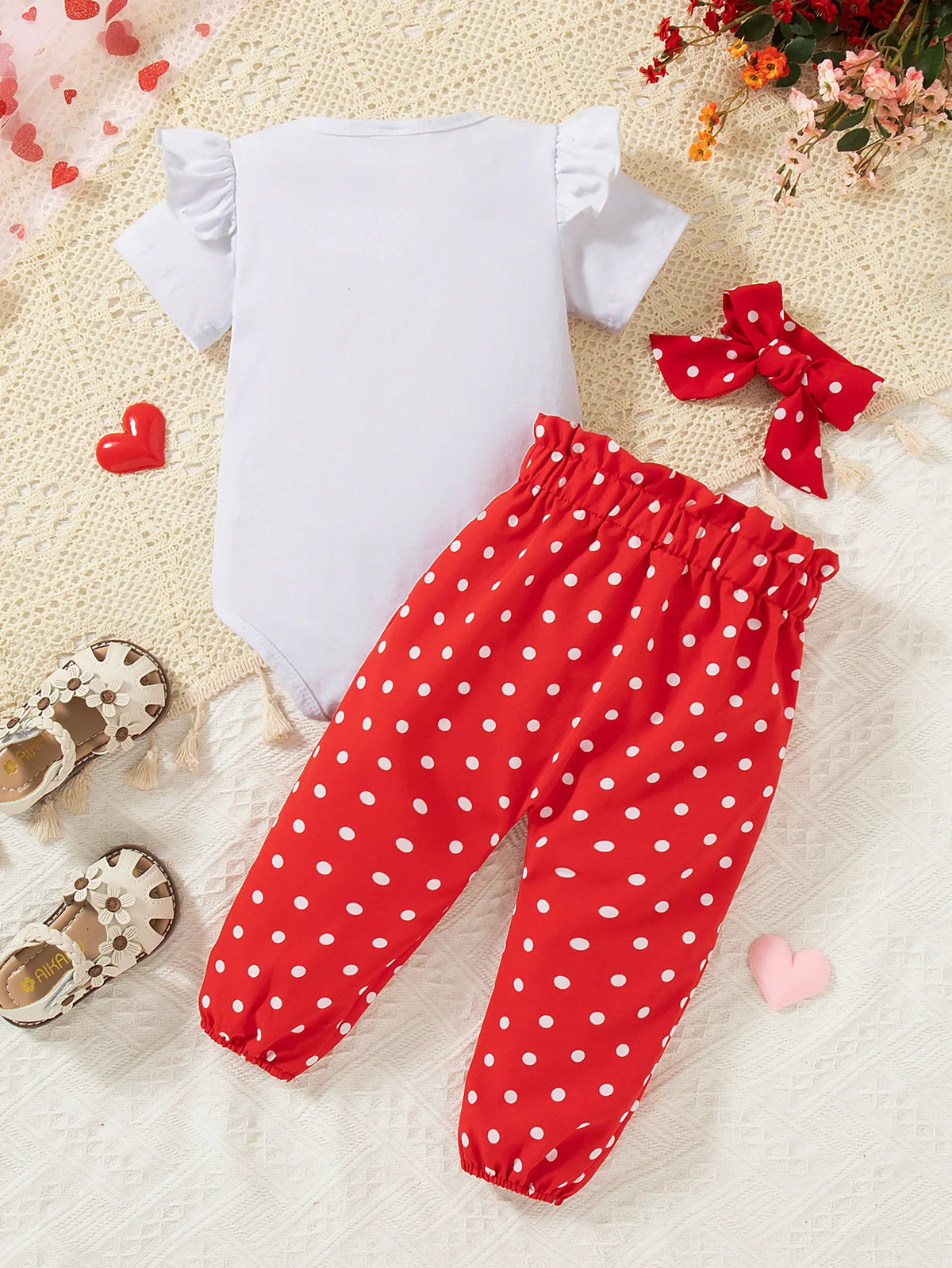 3PCS Baby Girl Clothes Set Long Sleeve Romper Pant Headband