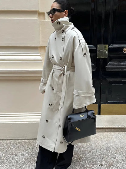 Women's Double Breasted Long Trench Coat Windbreaker
