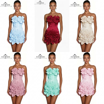3D Floral Corset Mini Evening Dress with Rhinestones
