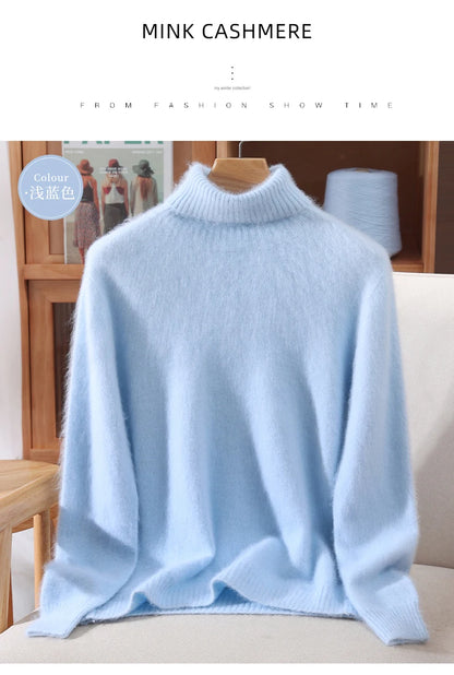 Mink Fur High Collar Pullover Sweater for Women