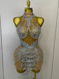 Sparkly Rhinestones Mesh See Through Dress for Women