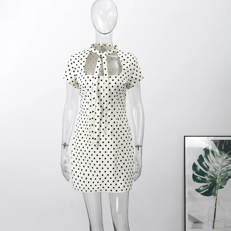 Hollow Out Polka Dot Women Dress with Zipper Closure