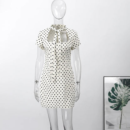 Hollow Out Polka Dot Women Dress with Zipper Closure