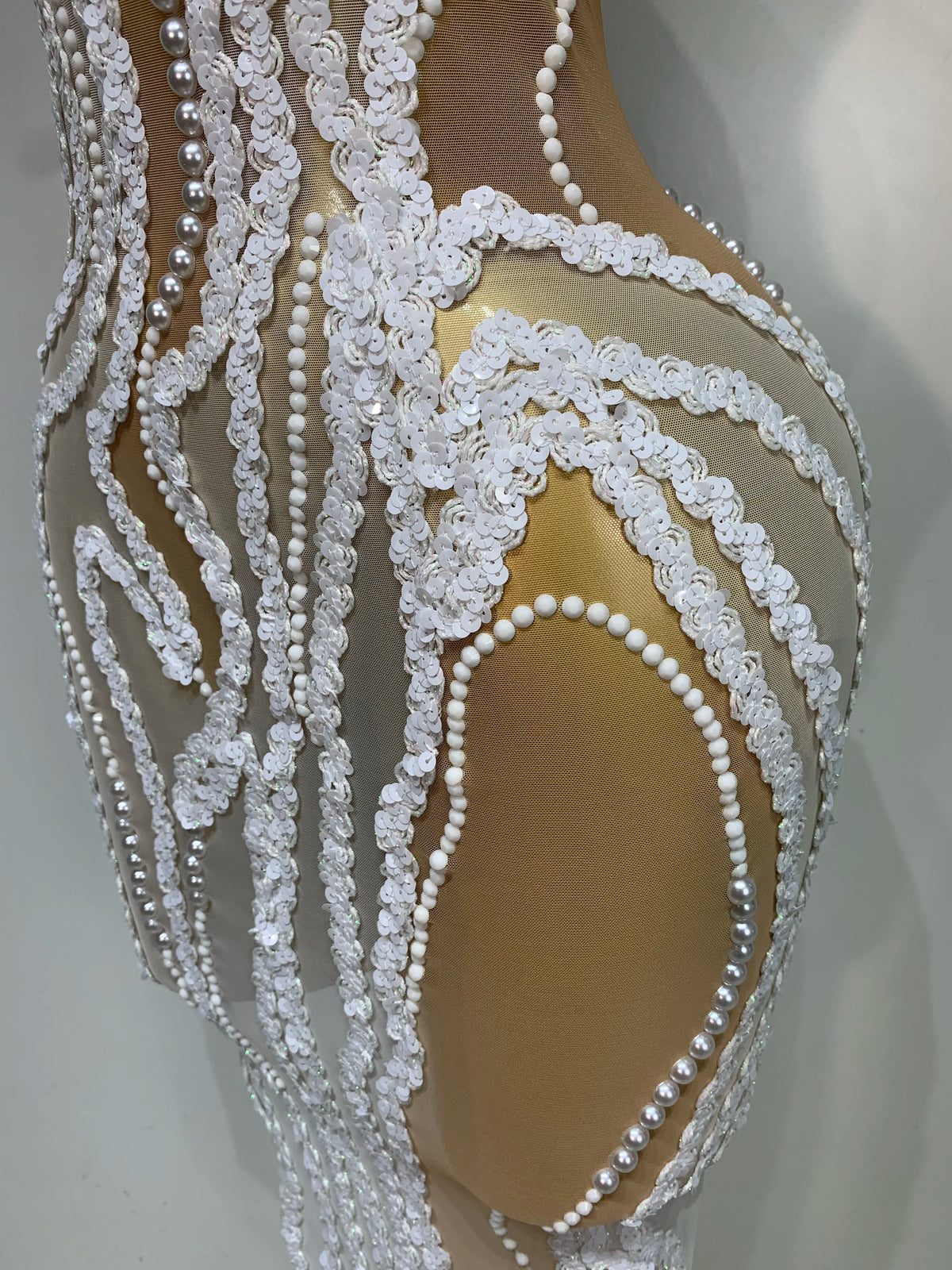 Elegant Women Long Dress with Pearl Sequins