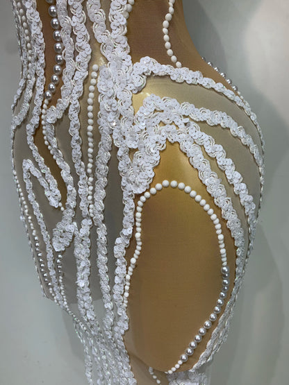 Elegant Women Long Dress with Pearl Sequins