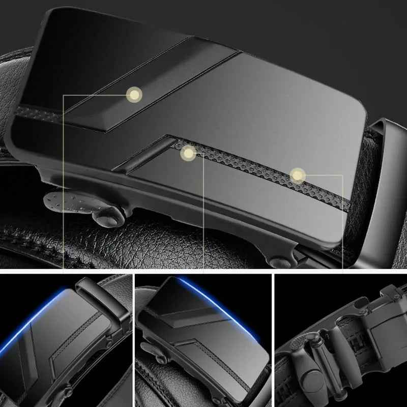 Men's Black PU Leather Automatic Buckle Belt 110cm 120cm 130cm
