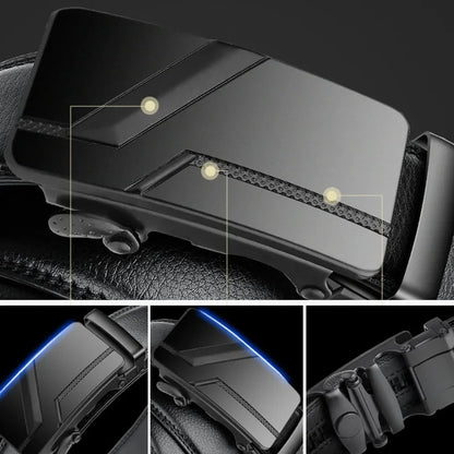 Men's Black PU Leather Automatic Buckle Belt 110cm 120cm 130cm