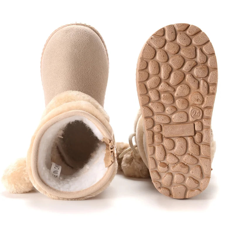 Girls Winter Snow Boots Thick Warm Rubber Microfiber