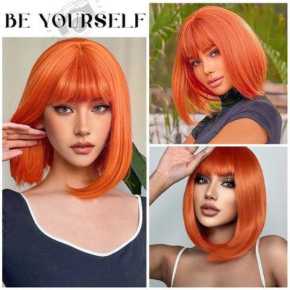 Pink Bob Synthetic Wig with Bangs for Cosplay