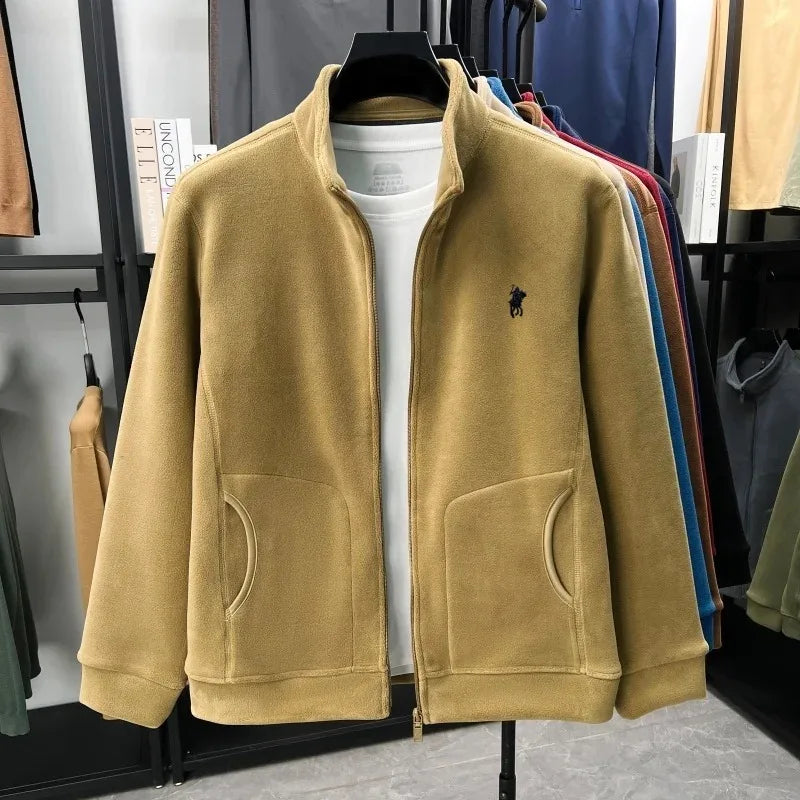 Men's Winter Thick Plush Jacket with Zipper and Pockets