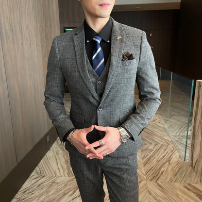 Modified Plaid Three-Piece Suit for Men