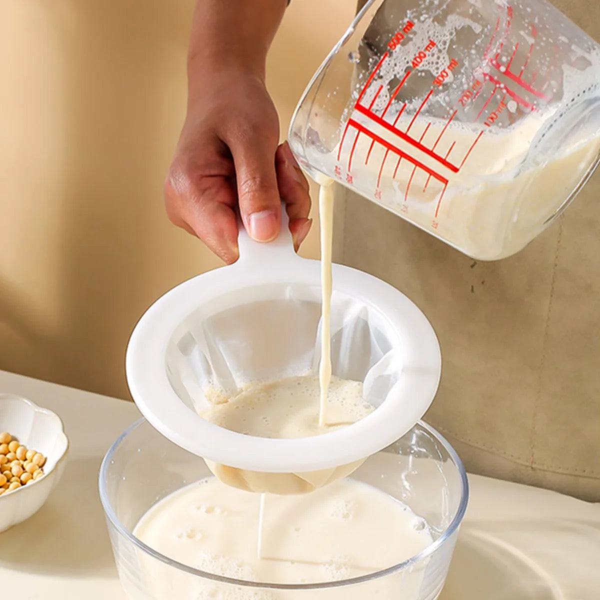 Nylon Mesh Kitchen Nut Milk Filter Spoon