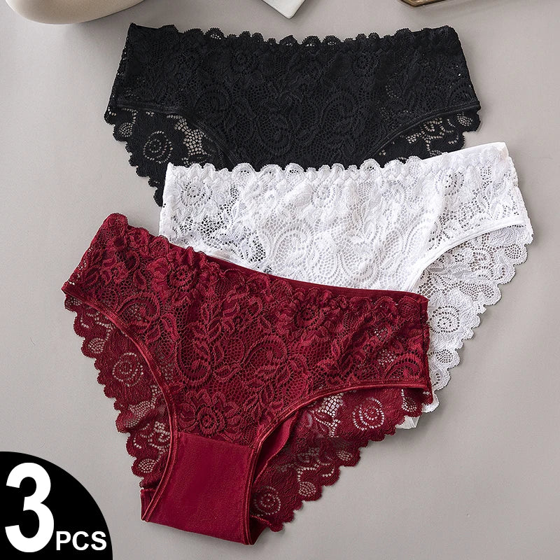 3PCS Set Floral Lace Briefs Women Underwear