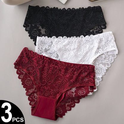 3PCS Set Floral Lace Briefs Women Underwear