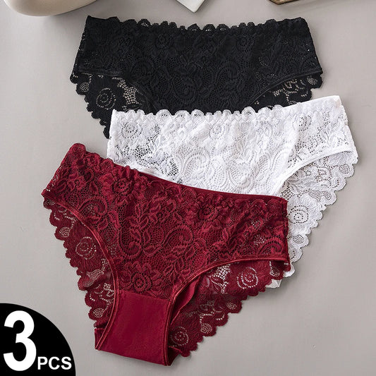 3PCS Set Floral Lace Briefs Women Underwear