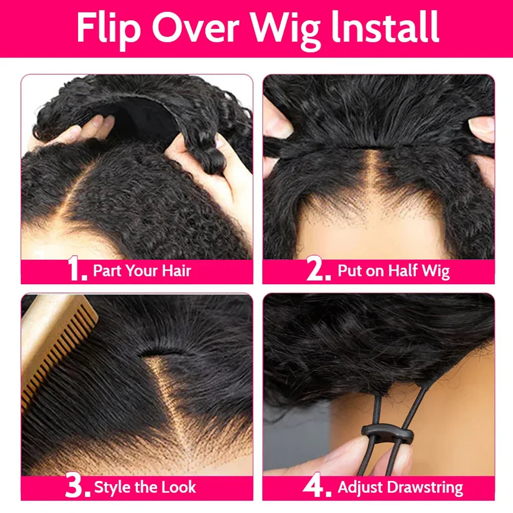 16 Inch Kinky Curly Human Hair Half Wig for Women