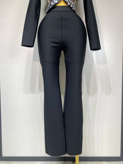 Women Beaded Bodycon Two Piece Pants Set