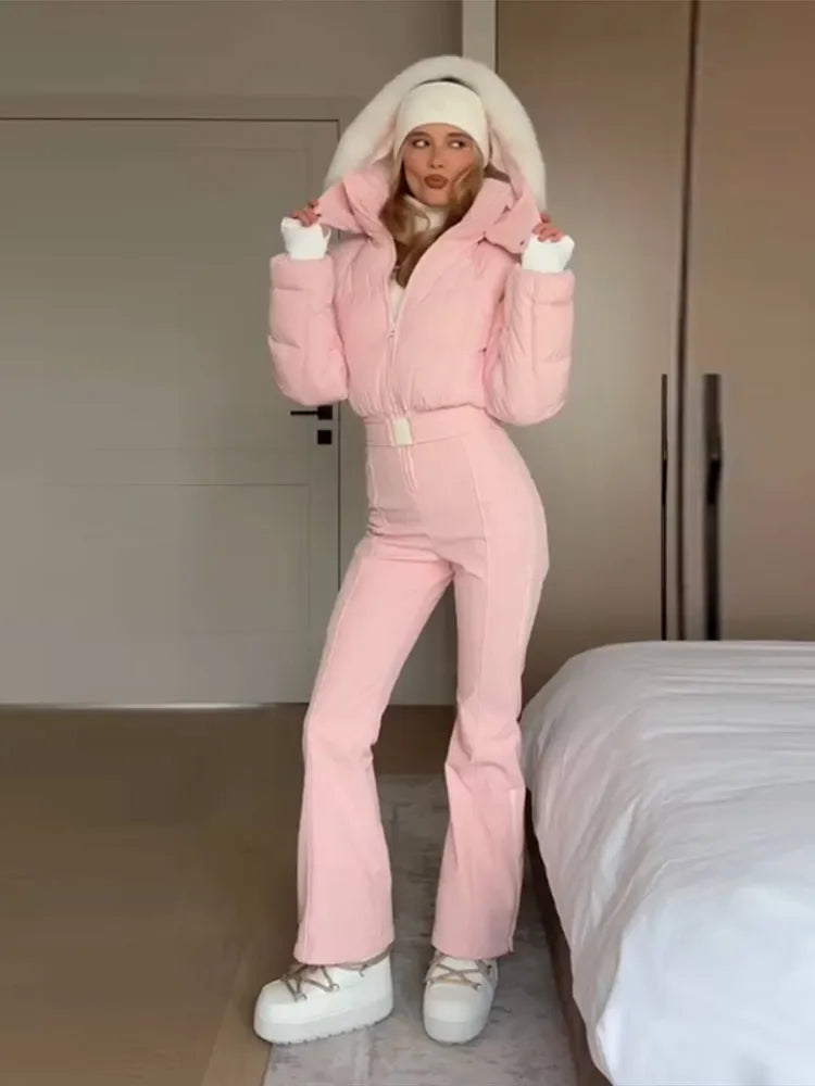 Women's Waterproof Ski Jumpsuit Hooded Winter Outfit